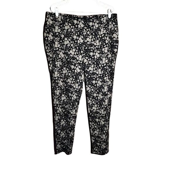 Nina Leonard Pants - NINA LEONARD Black Floral Pull On Pants Tapered Leg Leggings Stretch Size 1X
